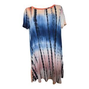 Caution to the Wind Wom Med Tshirt Dress Orange Blue Tie Dye EUC Grunge Summer